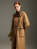 lambskin waterproof Long trench with stand collar
