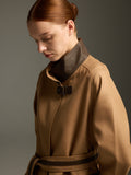 lambskin waterproof Long trench with stand collar