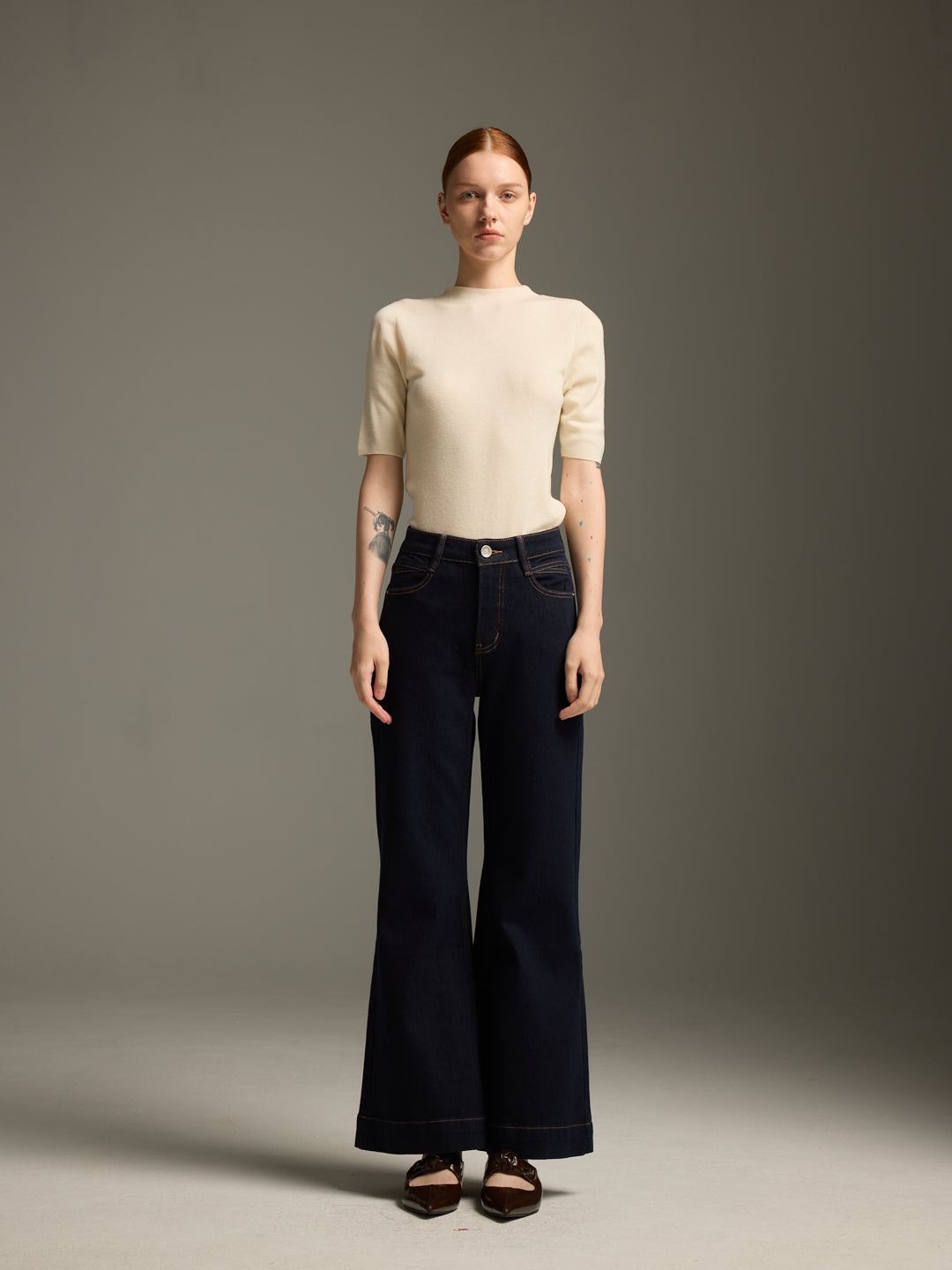High-Waist Flared Dark Indigo Jeans