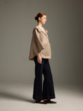 Beige Cashmere-Wool Cape with Fur-Trim Pockets
