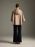 Beige Cashmere-Wool Cape with Fur-Trim Pockets