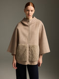Beige Cashmere-Wool Cape with Fur-Trim Pockets