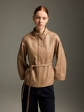 Sand Beige Lambskin Belted Jacket