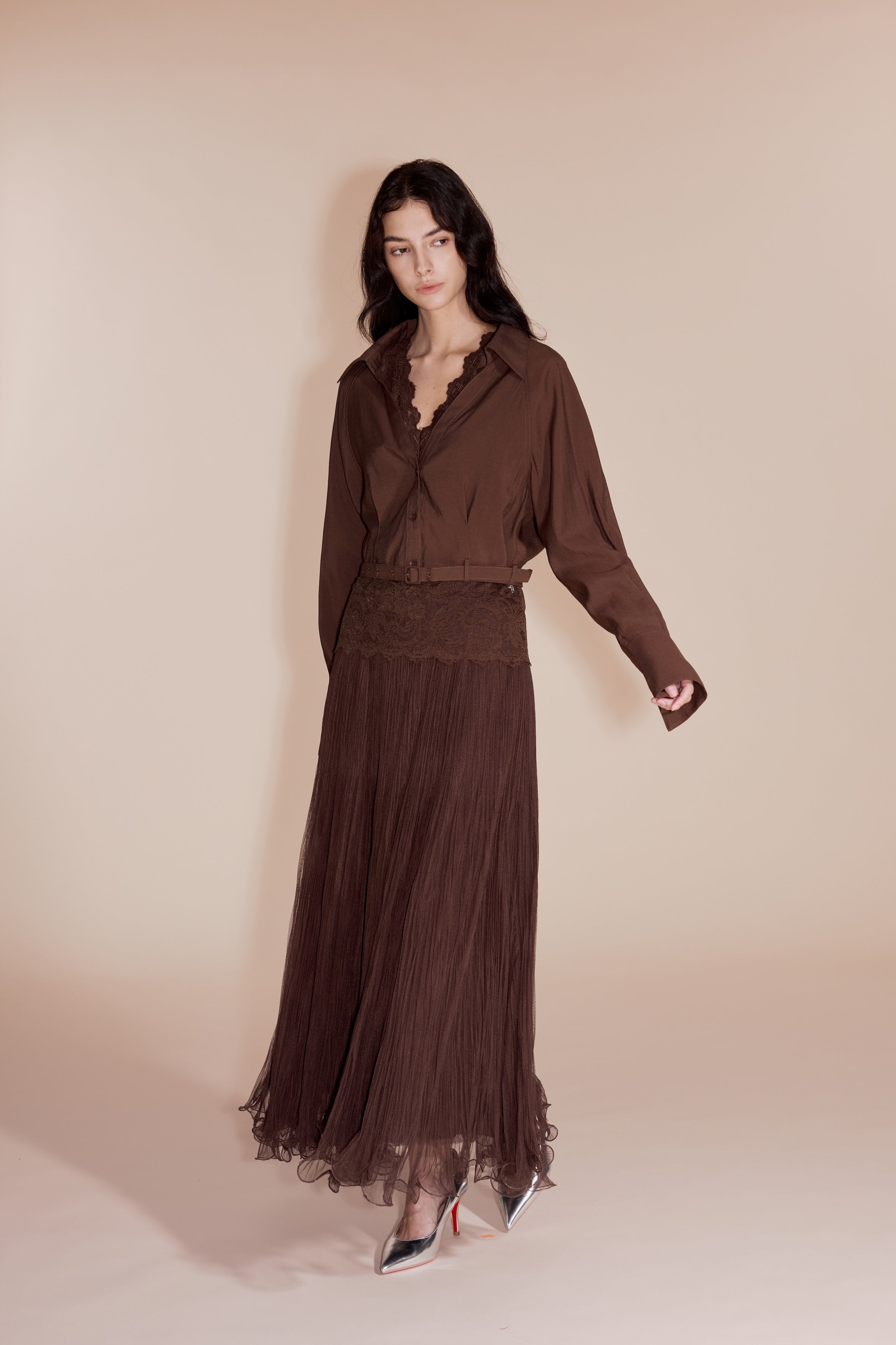 Brown loop maxi skirt