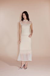 Diamond weave Oriental Top knit Cream set
