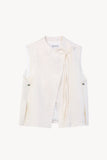 Beige Silk-Wool Embroidered Vest with Bow Tie