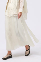 Elegant Silk-Trimmed Wool-Silk Blend Midi Skirt