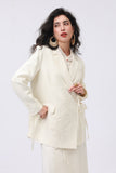 Beige Embroidered Silk-Wool Blazer with Bow Tie Closure