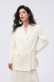 Beige Embroidered Silk-Wool Blazer with Bow Tie Closure
