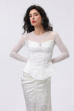 White Sheer Mesh Panel Corset Top