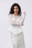 White Sheer Mesh Panel Corset Top