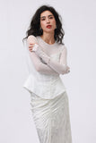 White Sheer Mesh Panel Corset Top