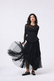 Black Embroidered Layered Tulle Skirt
