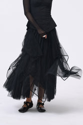 Black Embroidered Layered Tulle Skirt