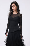 Black Sheer Mesh Panel Corset Top