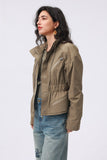 Olive Green Waterproof Cinched Waist Utility Jacket