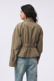 Olive Green Waterproof Cinched Waist Utility Jacket