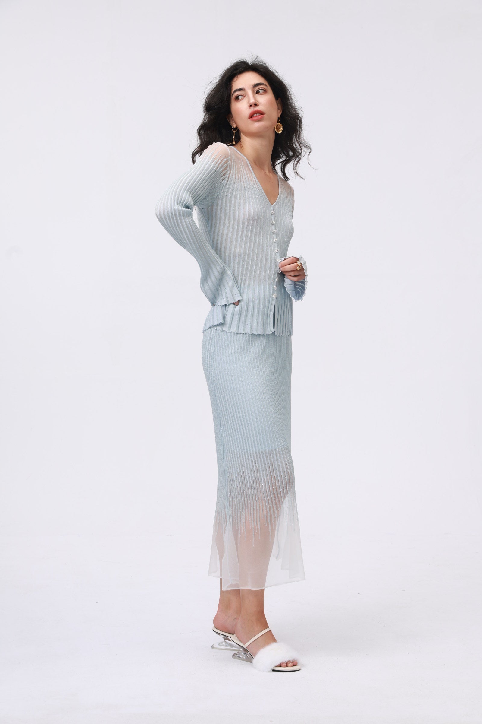 Sheer Mermaid Crystal Knit Set