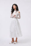 White Embroidered Layered Tulle Skirt