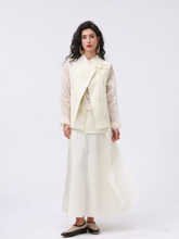 Beige Silk-Wool Embroidered Vest with Bow Tie