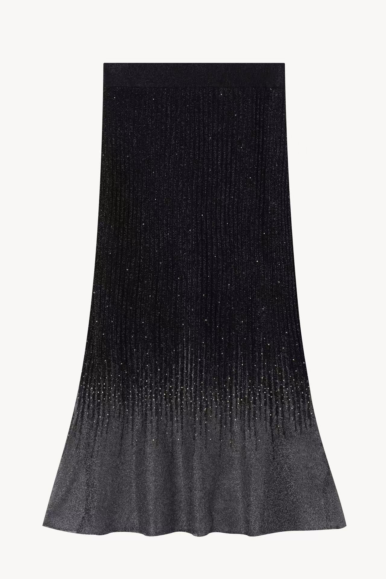 Sheer Black Crystal Knit Skirt