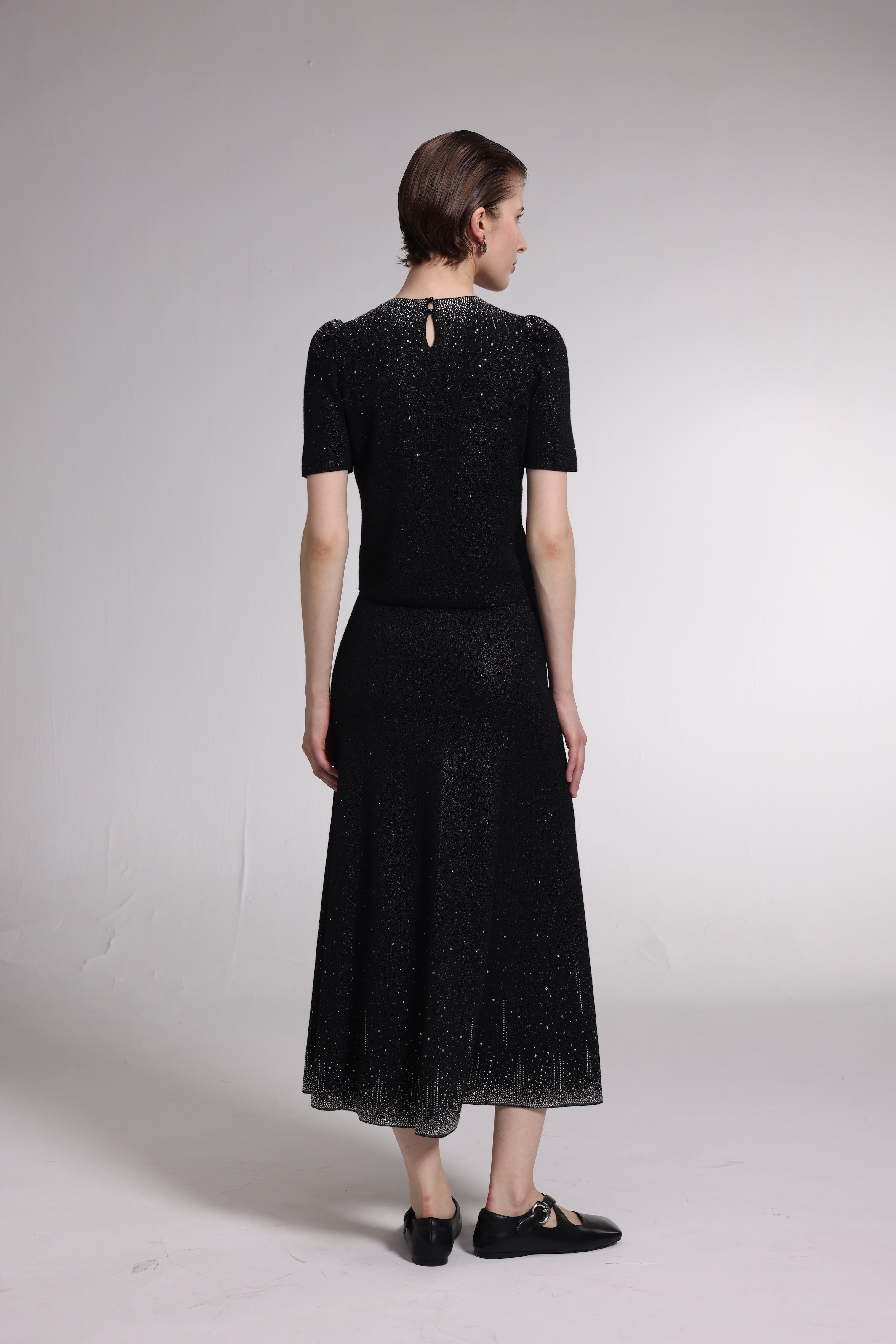 Starry black short sleeve sweater