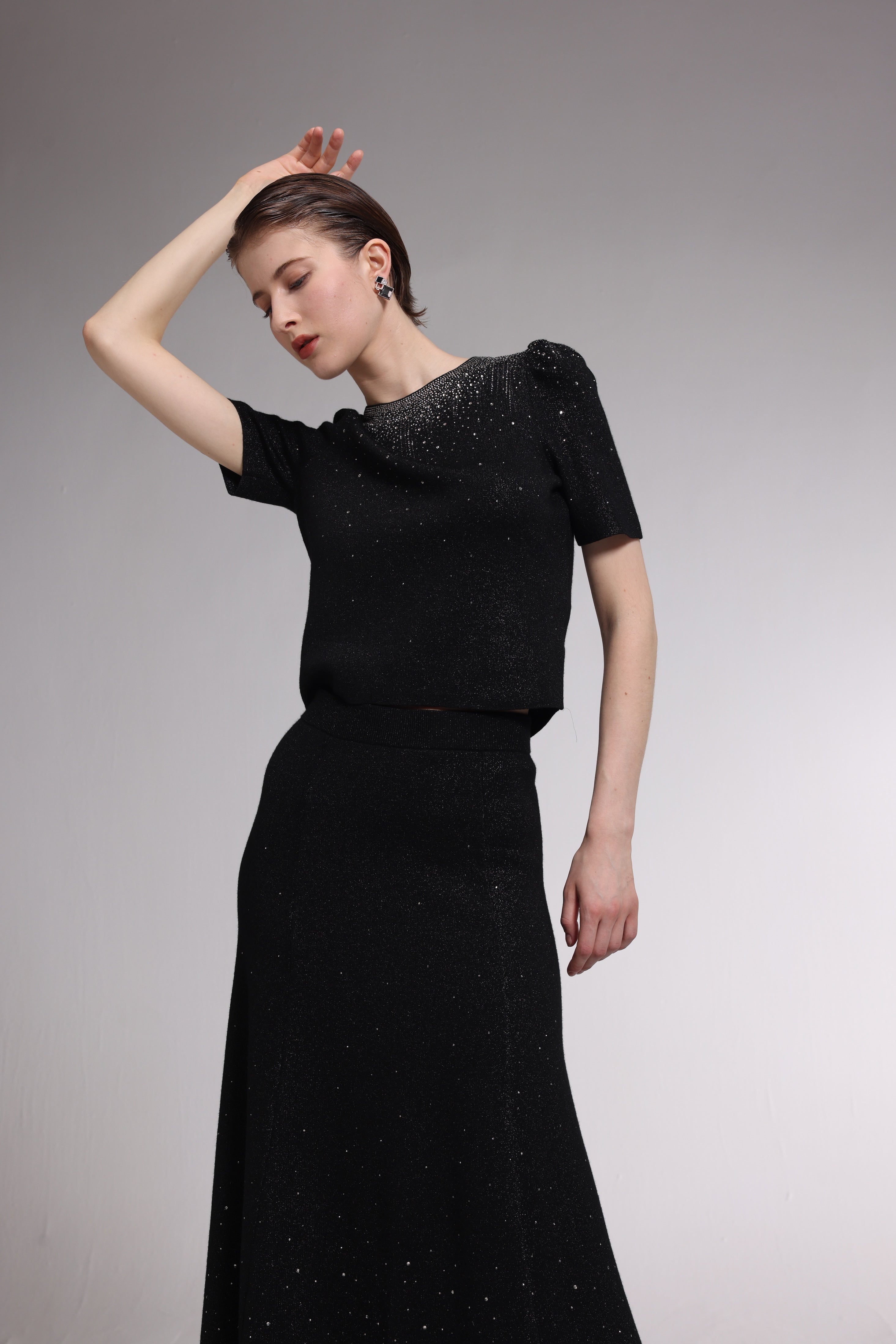 Starry black short sleeve sweater