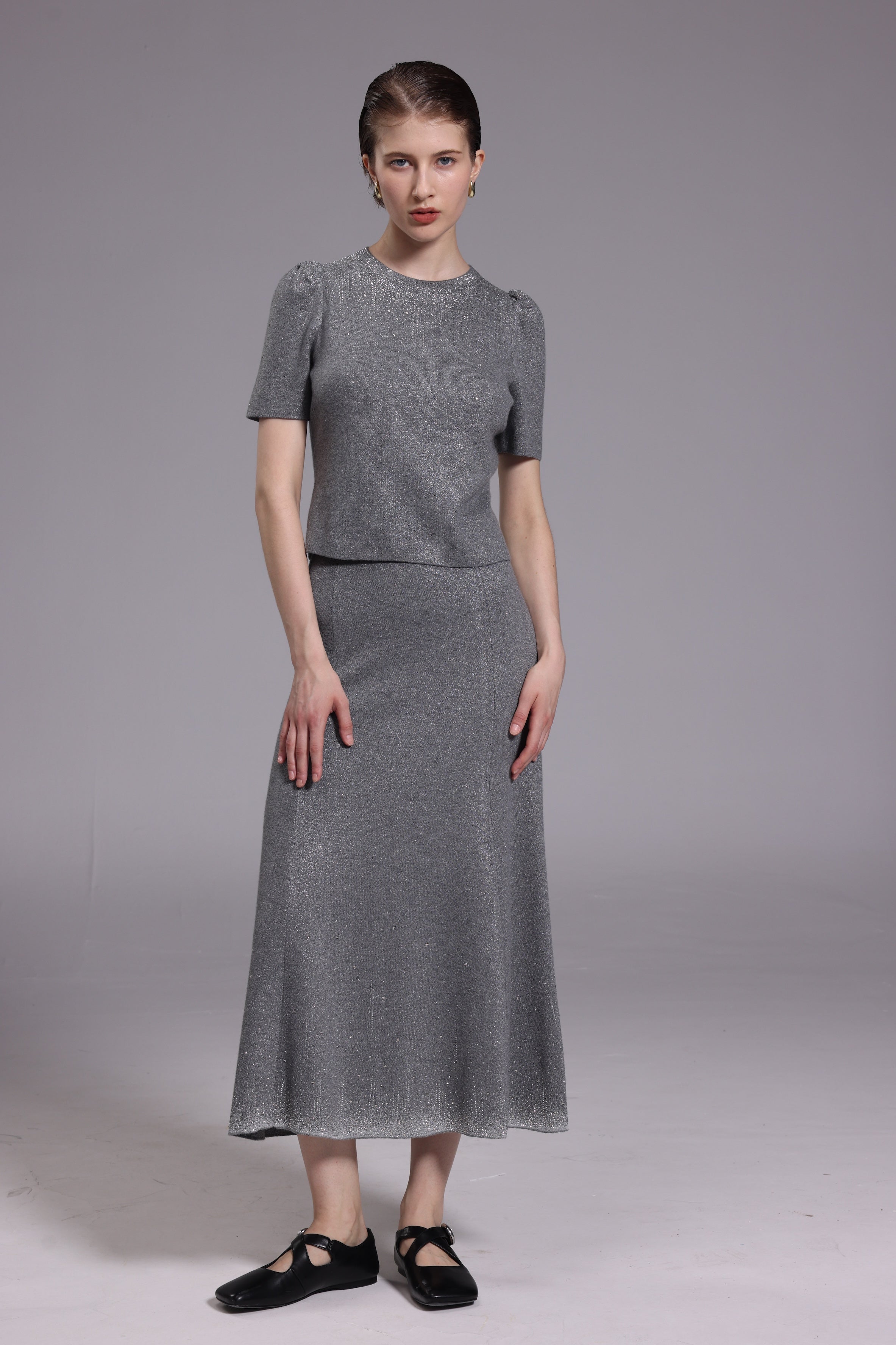 Starry grey short sleeve sweater