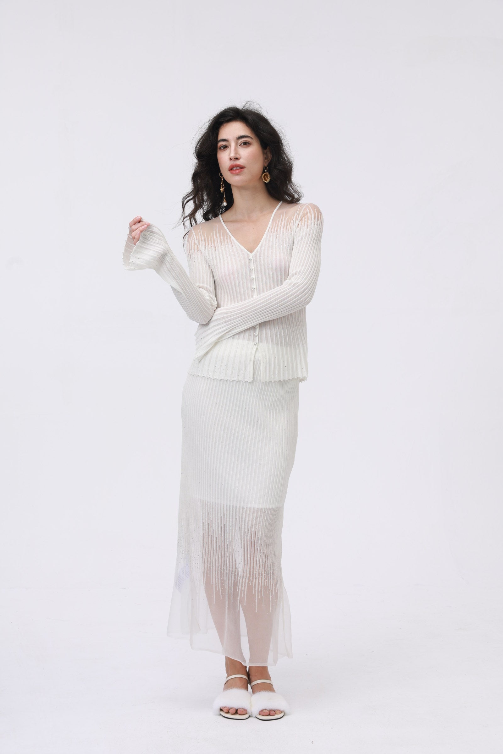 Sheer White Crystal Knit Set