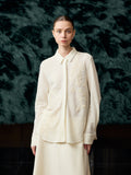 Cream Floral Embroidered Knit Blouse& Skirt