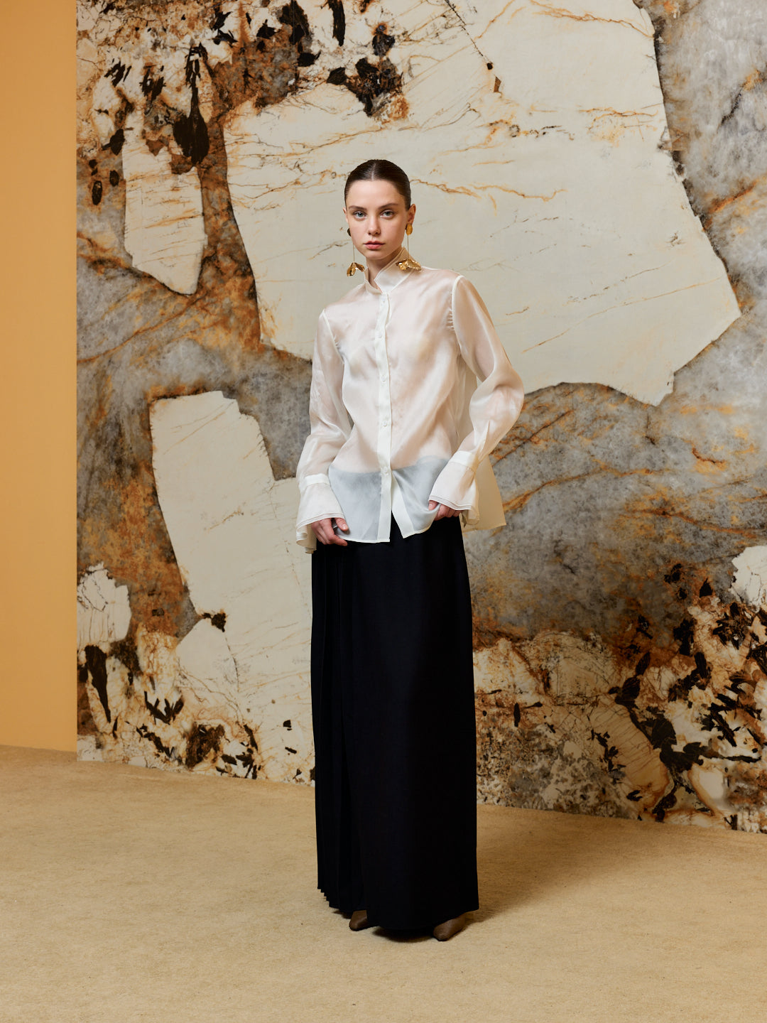 High Neck Silk Organza Blouse