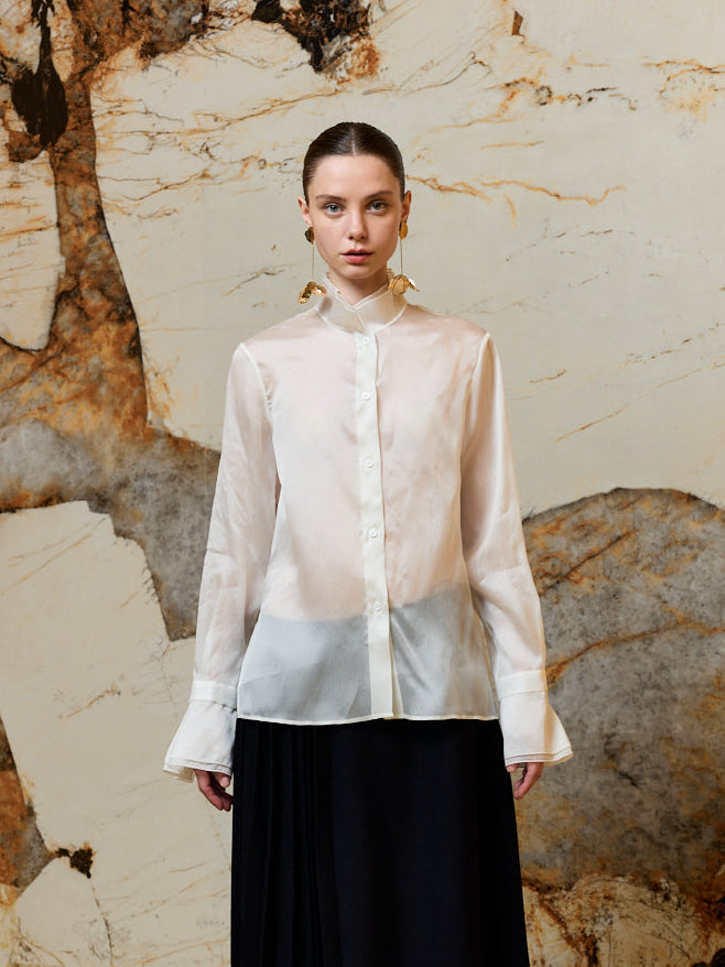High Neck Silk Organza Blouse