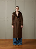 Cashmere coat with detachable mink-knit hood