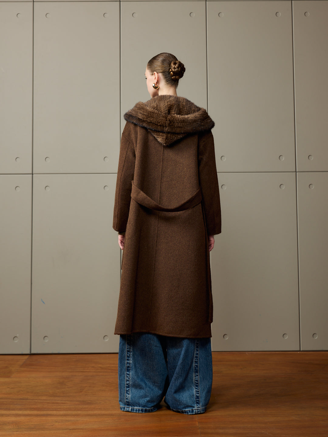 Mink Hood and Trim Brown Cashmere Coat