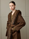 Mink Hood and Trim Brown Cashmere Coat