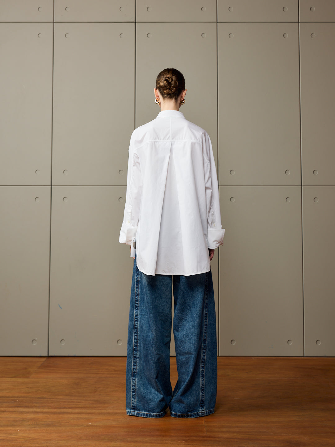 White Cotton Shirt with Floral Applique Detail