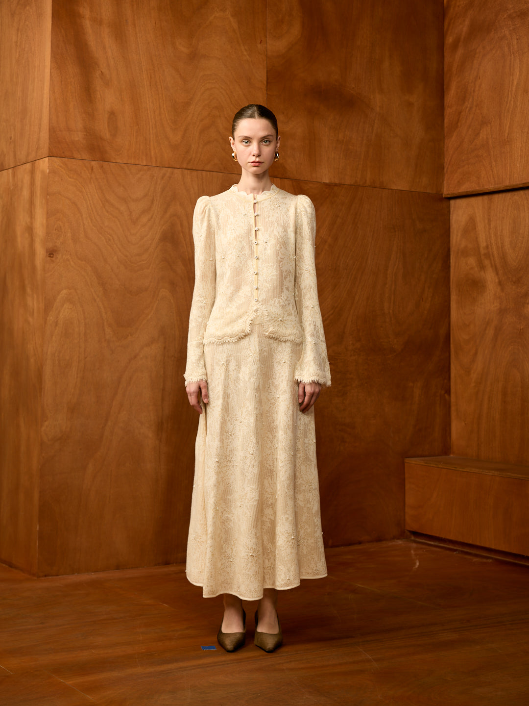 Aura Beige Crystal-Embellished Knit Set