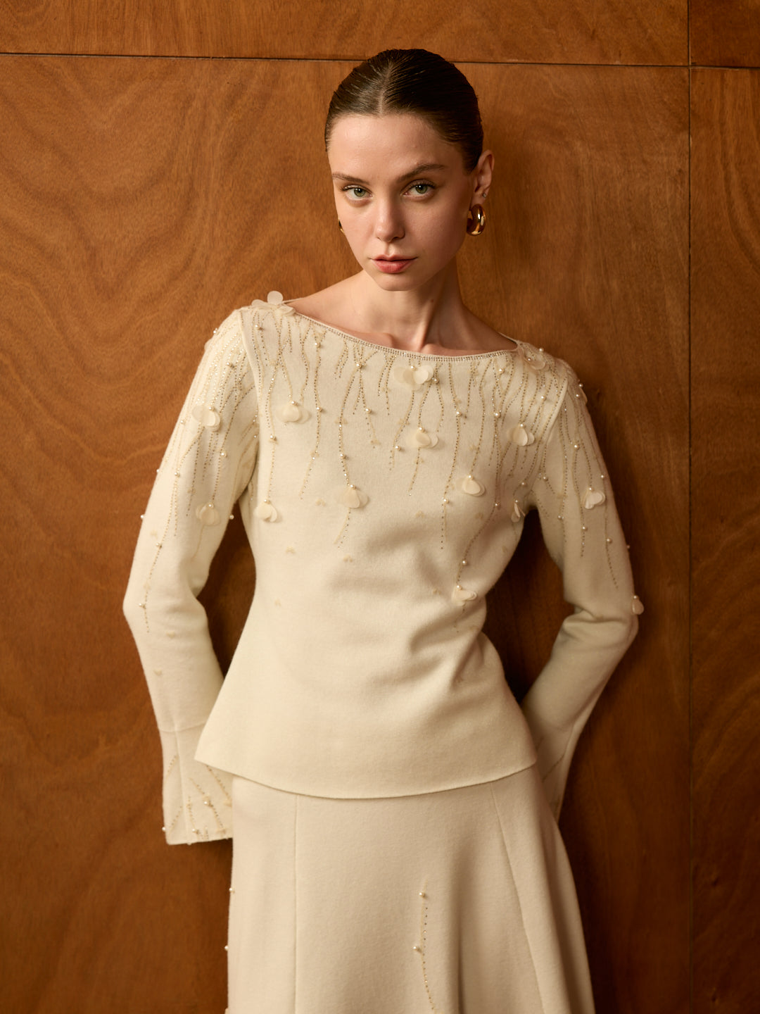 Cream Floral Long Sleeve Knit