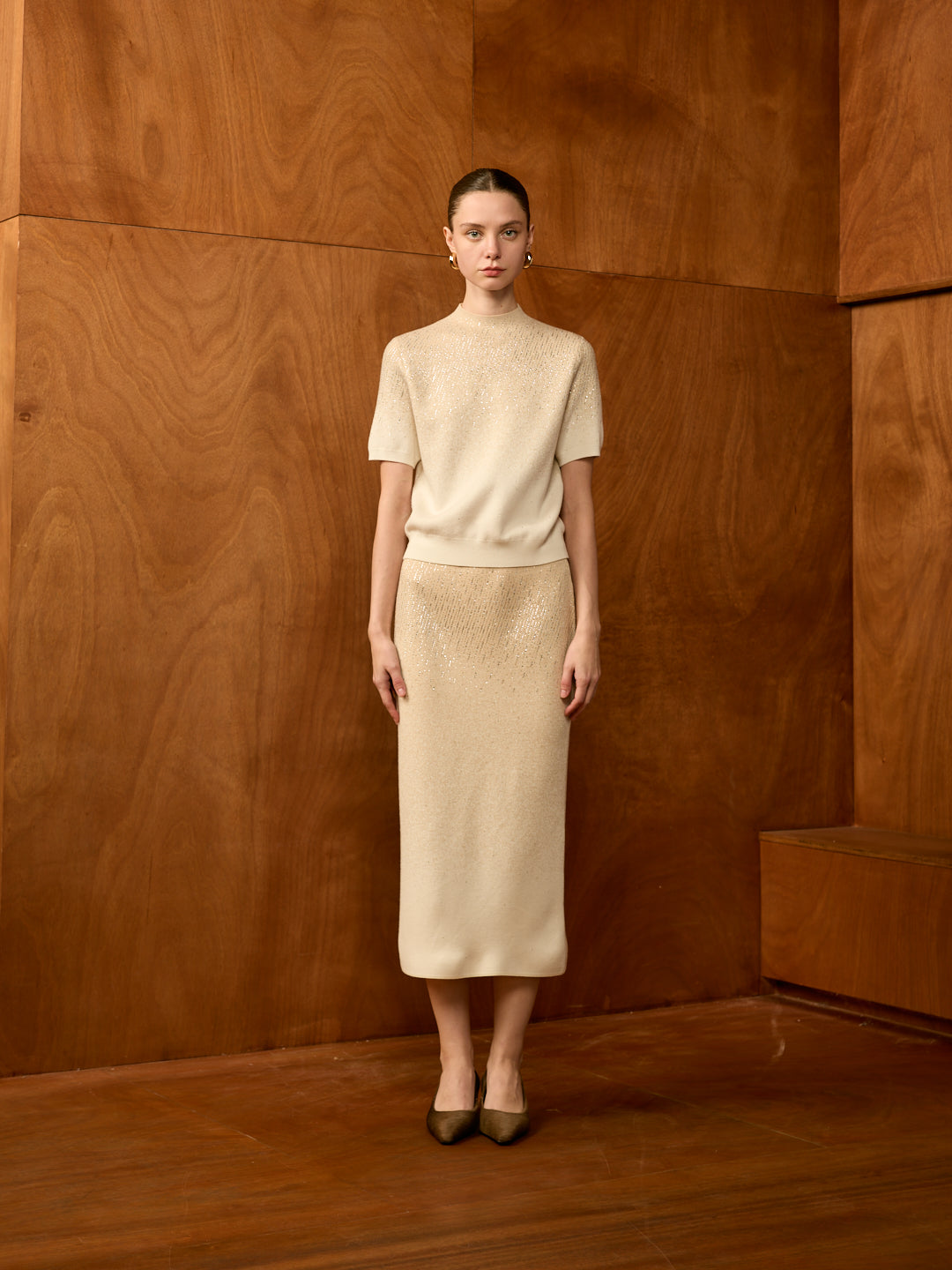 Stardust Knit T-Shirt (Short-Sleeve Top + Midi Pencil Skirt)