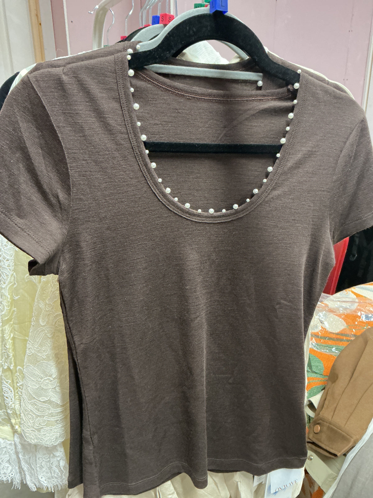 Pearl Neck Espresso Tee