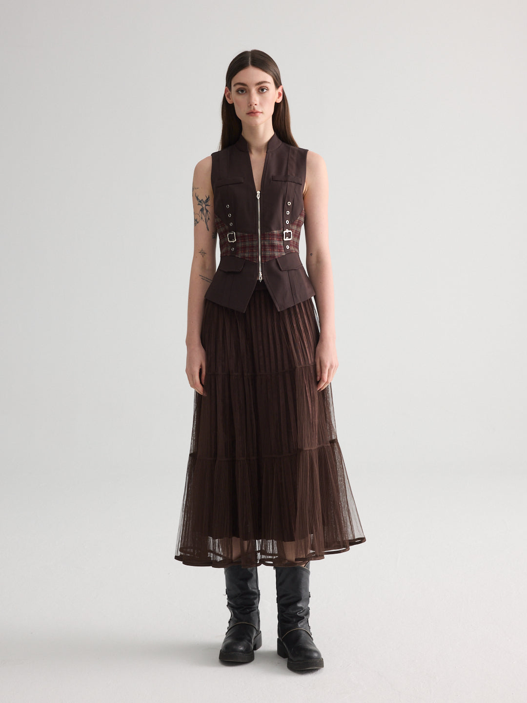 Checked Belt Vest