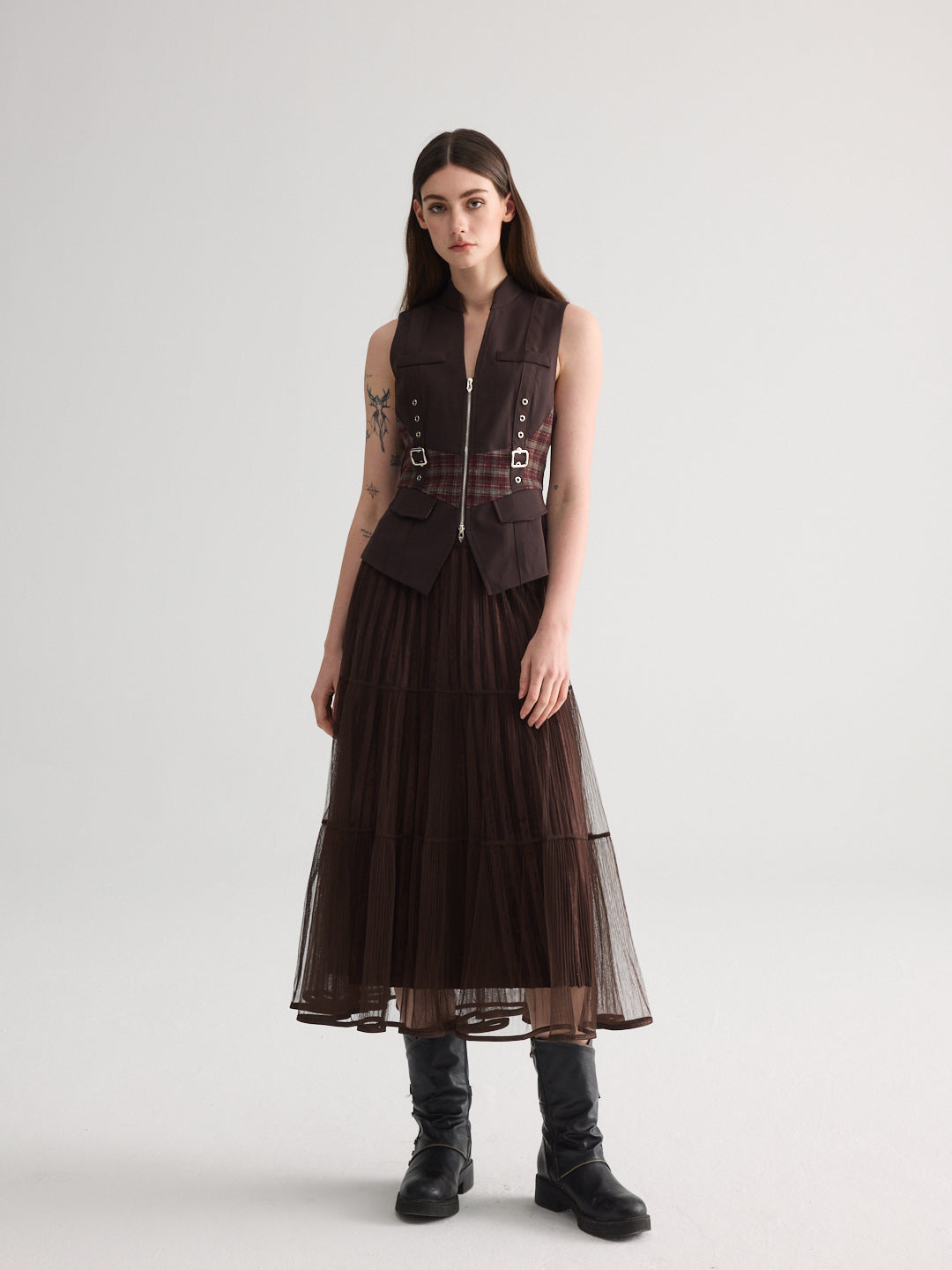 Checked Belt Vest