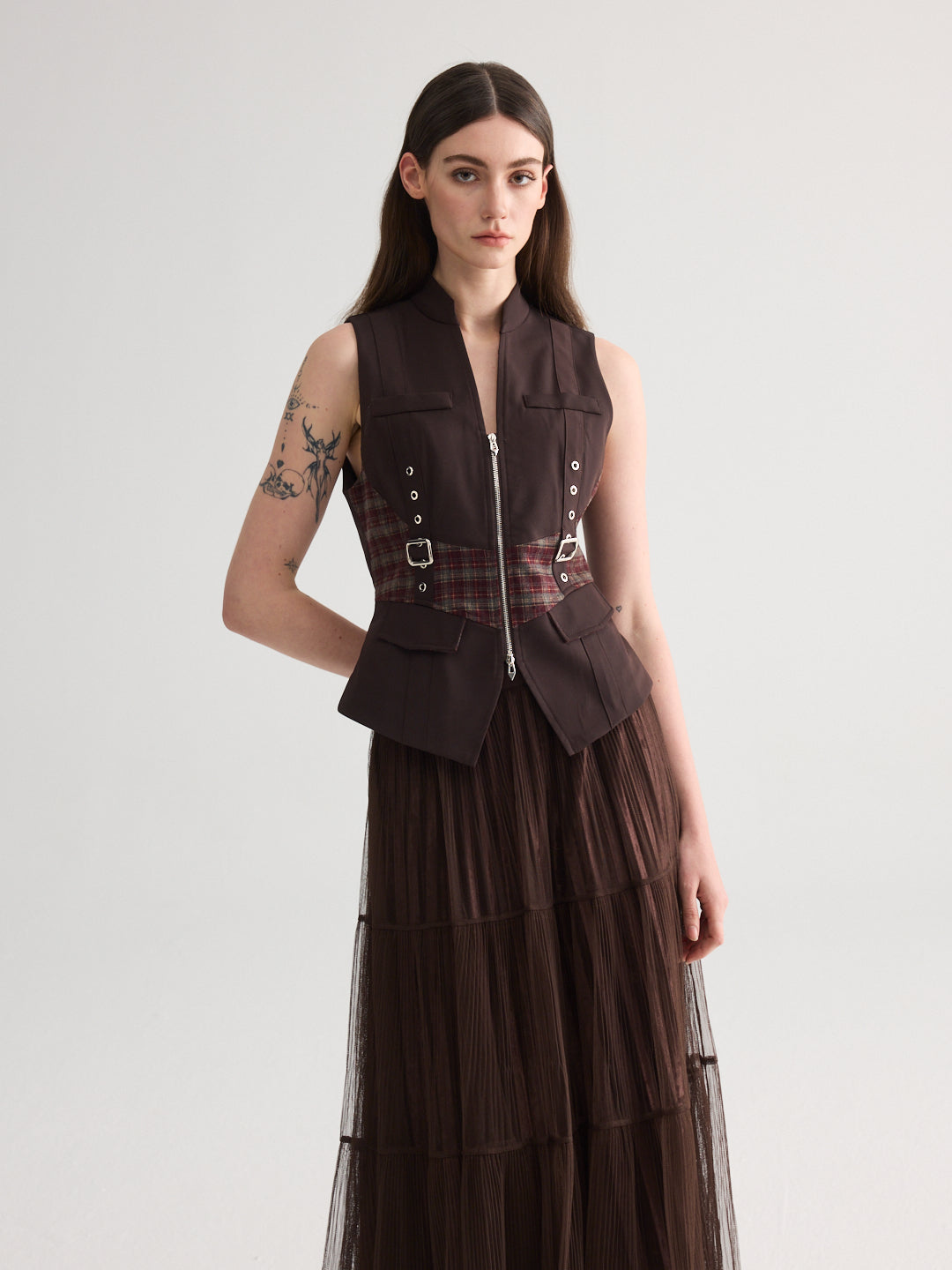 Checked Belt Vest
