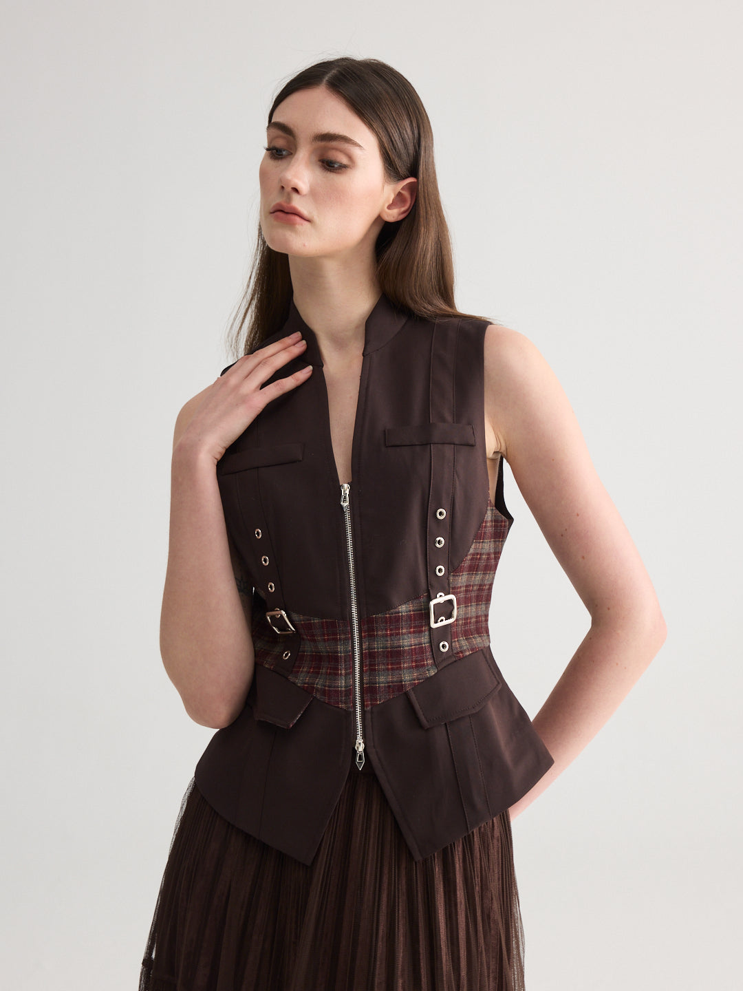 Checked Belt Vest
