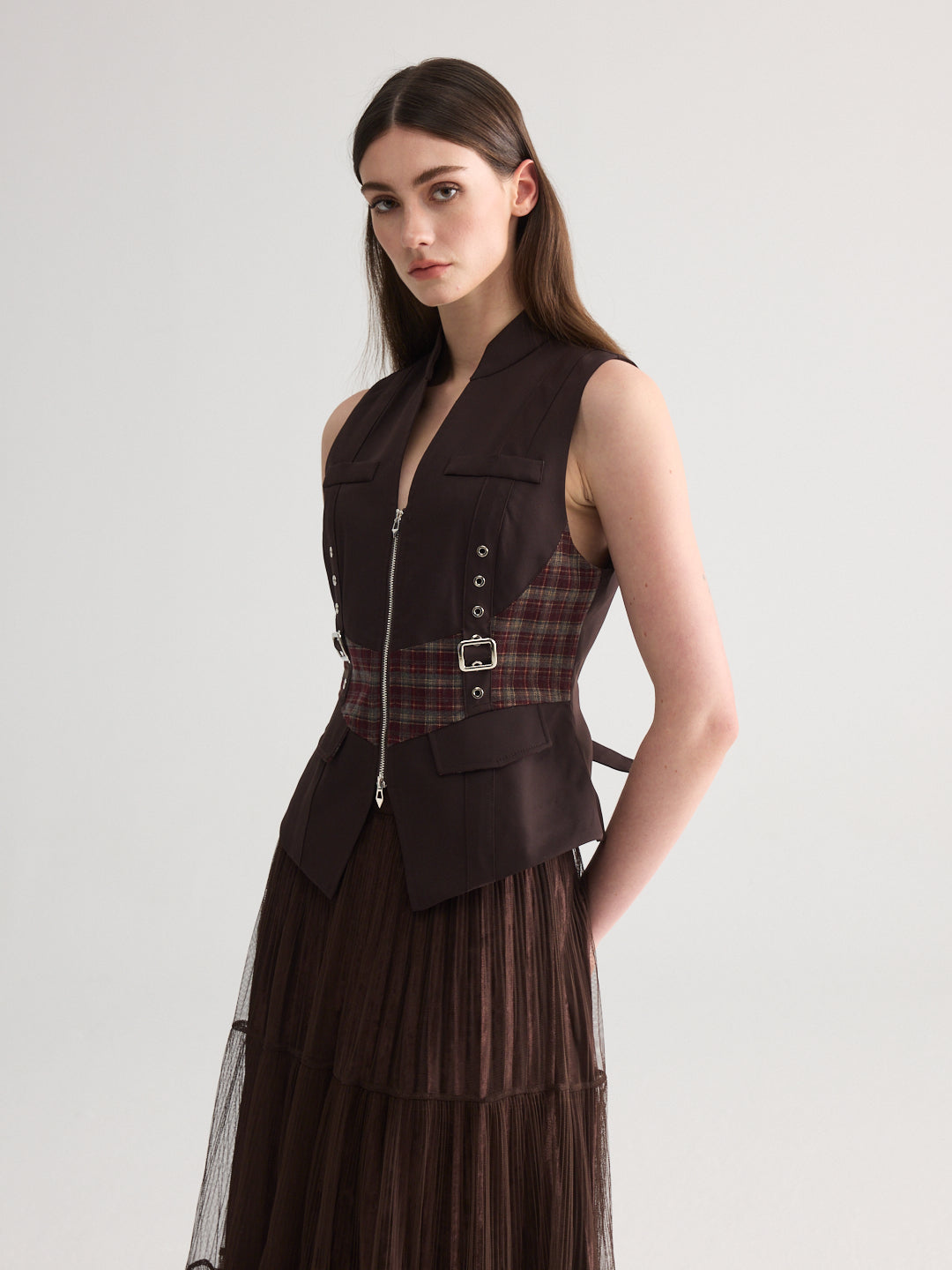 Checked Belt Vest