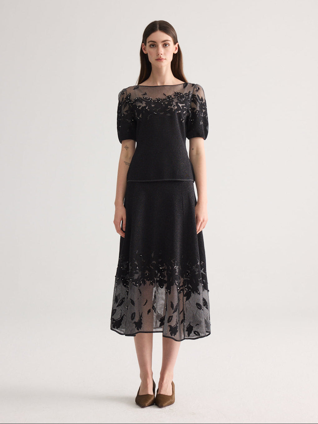 Black Blossom short sleeve knit Set