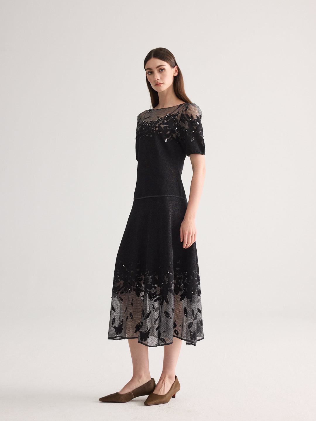 Black Blossom short sleeve knit Set