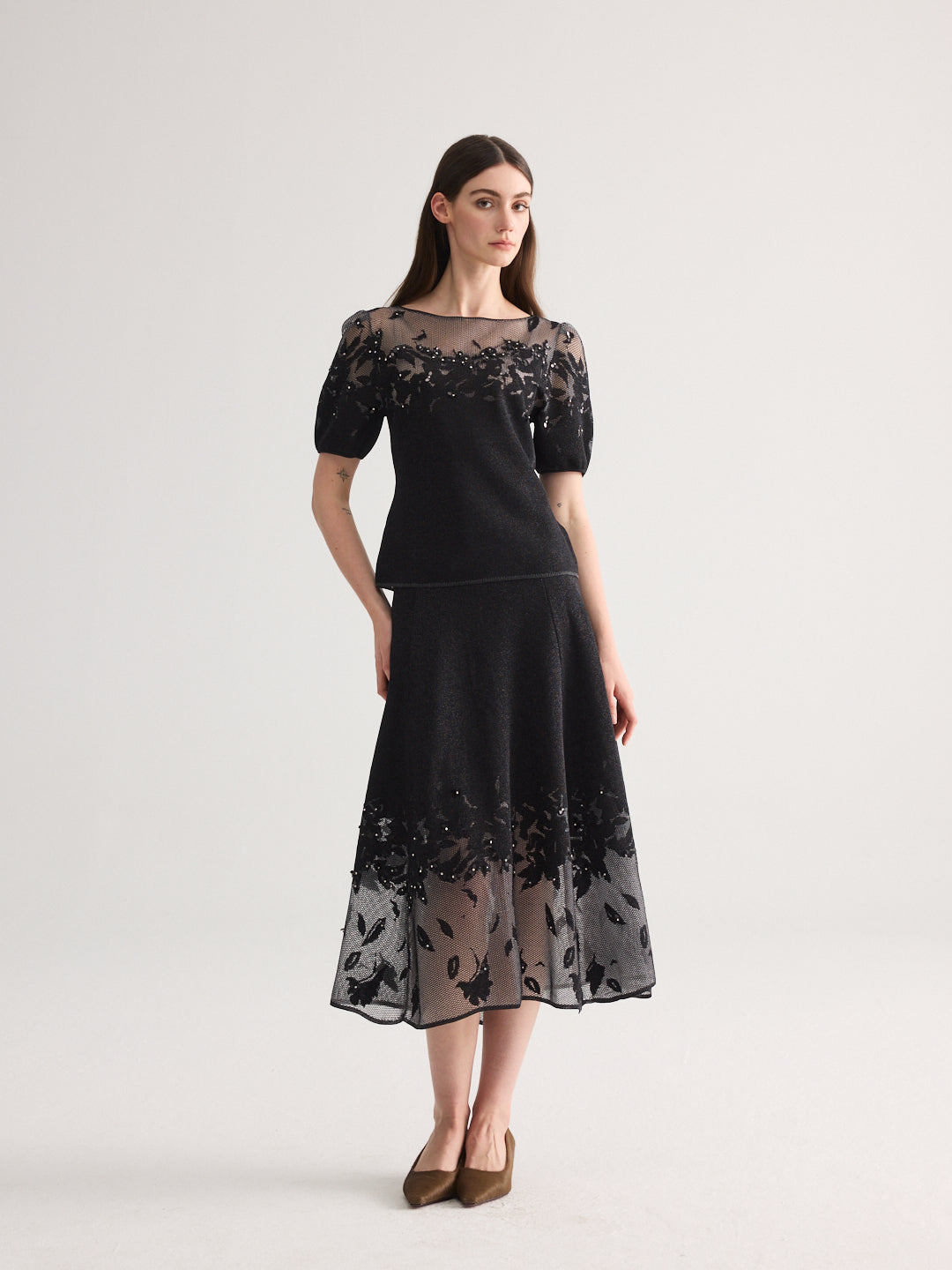Black Blossom short sleeve knit Set