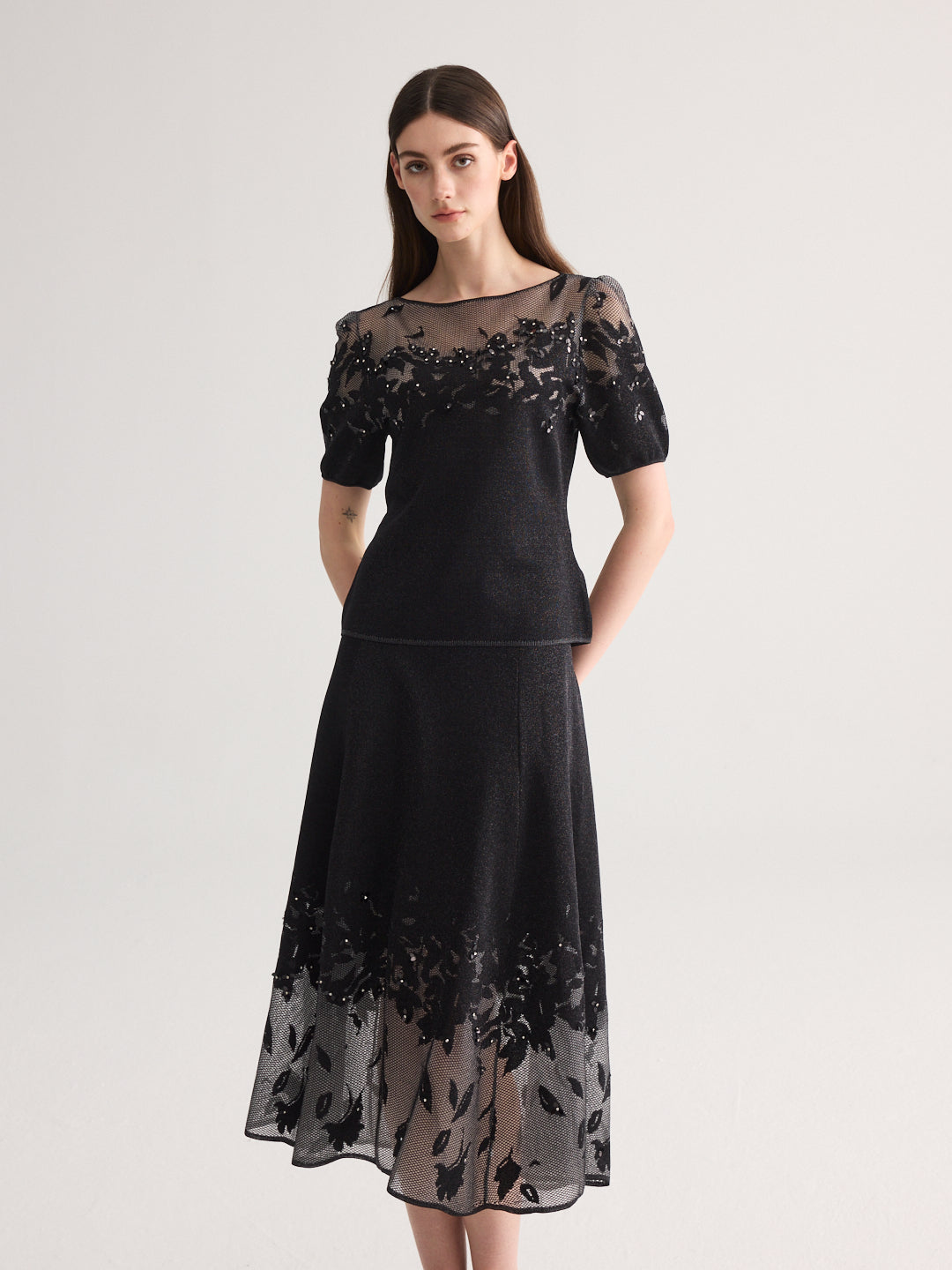Black Blossom short sleeve knit Set