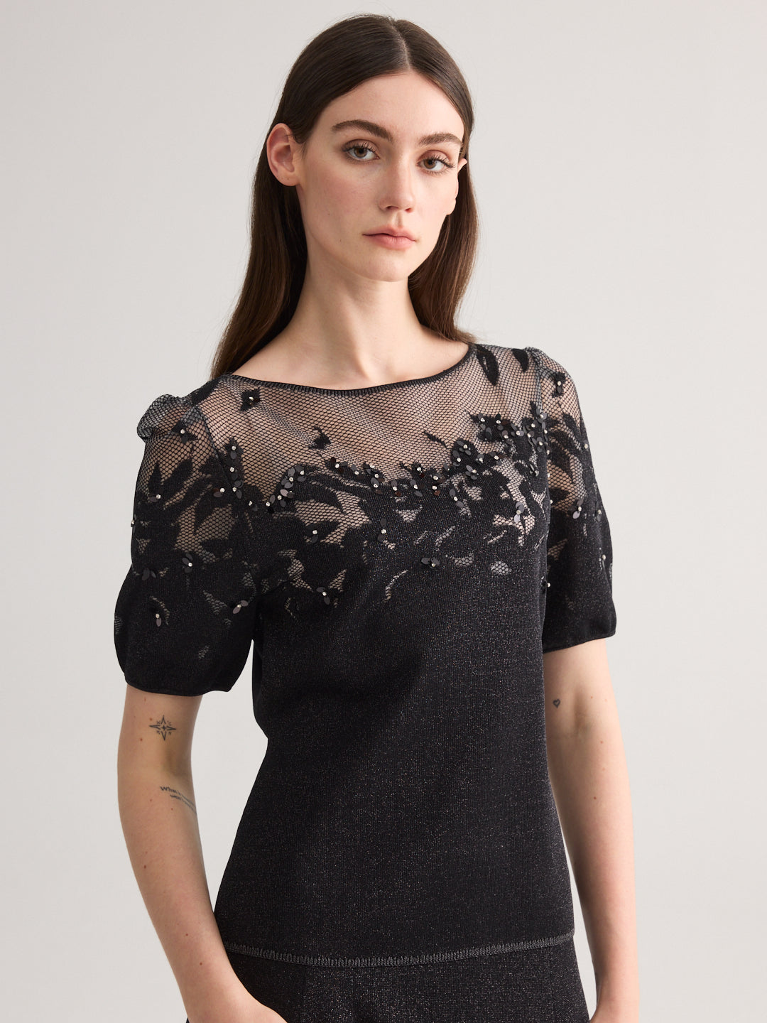 Black Blossom short sleeve knit Set